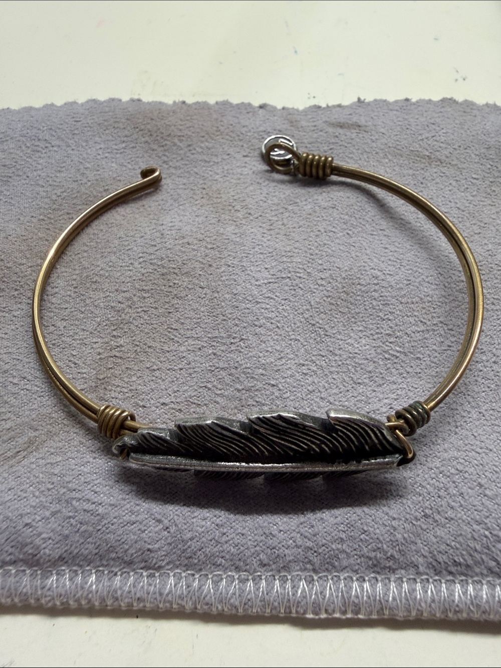 Luca + Danni Silver Feather Cuff with Antiqued Gold Band